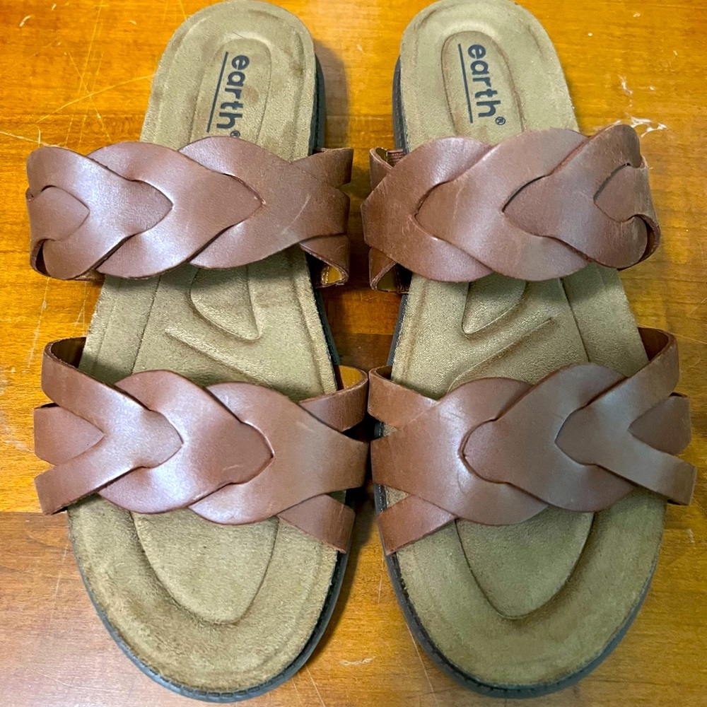 Earth Tan Braided Leather Slide Sandals